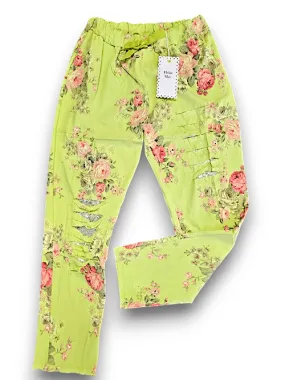 RIPPED PANTS LINEN HIGH TEA BRIGHT LIME