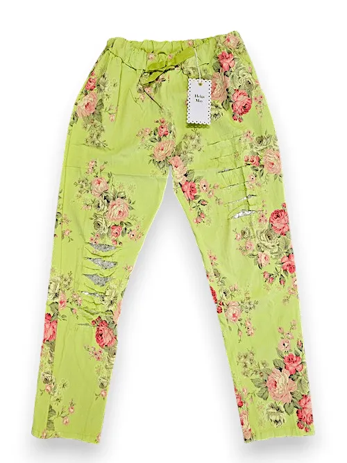RIPPED PANTS LINEN HIGH TEA BRIGHT LIME