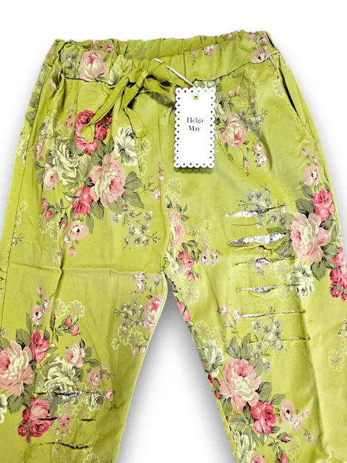 RIPPED PANTS LINEN HIGH TEA BRIGHT LIME