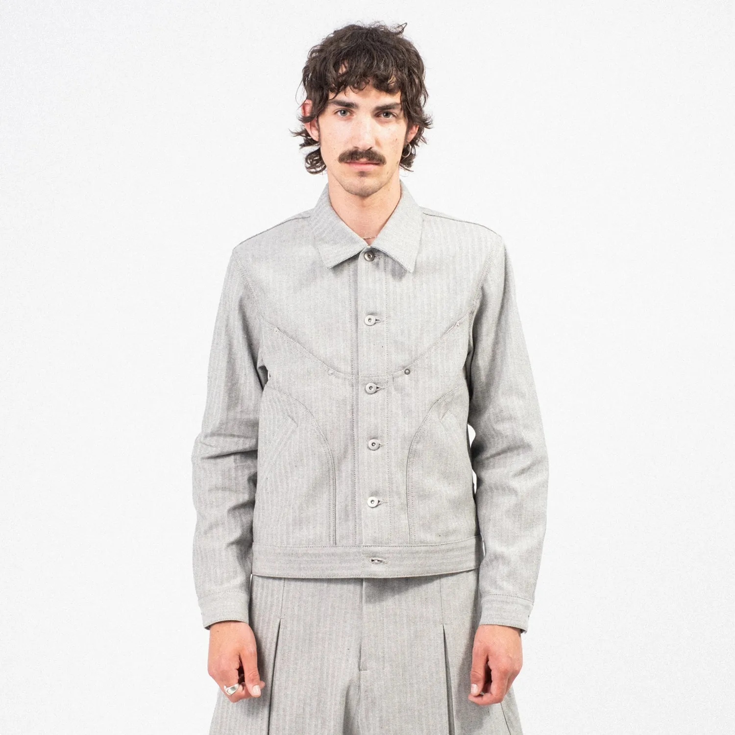 [SAGE NATION] DENIM JIJI JACKET _ GREY HERRINGBONE