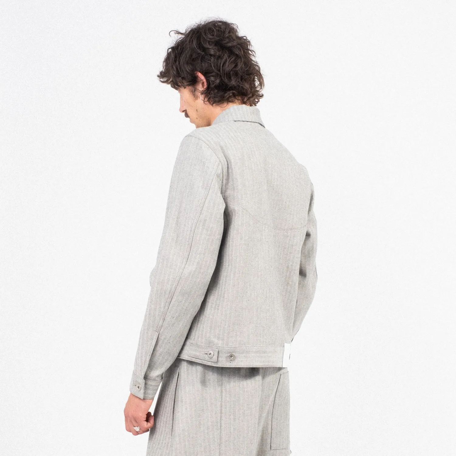 [SAGE NATION] DENIM JIJI JACKET _ GREY HERRINGBONE