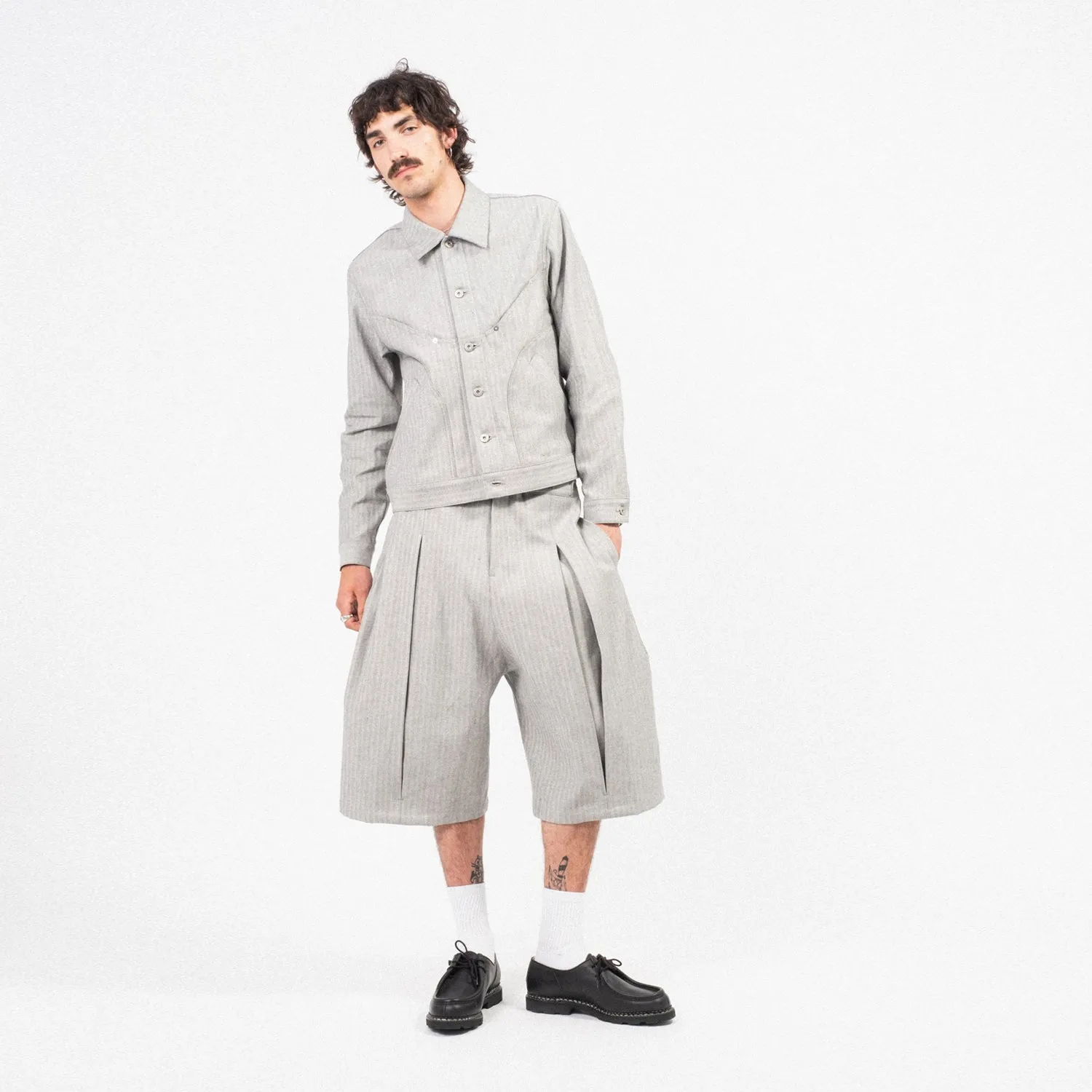 [SAGE NATION] DENIM JIJI JACKET _ GREY HERRINGBONE