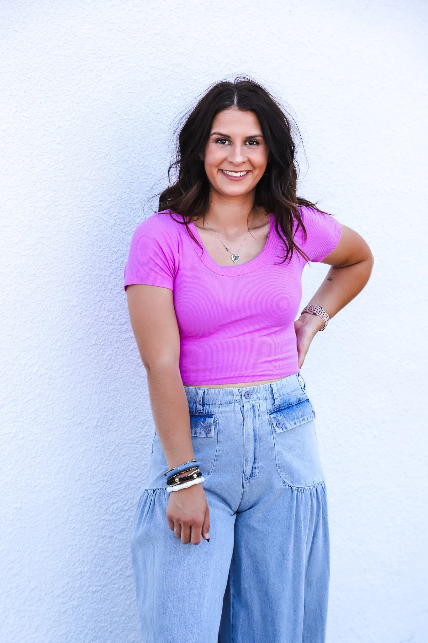 Seize the Day Scooped Neck Cropped Purple Top