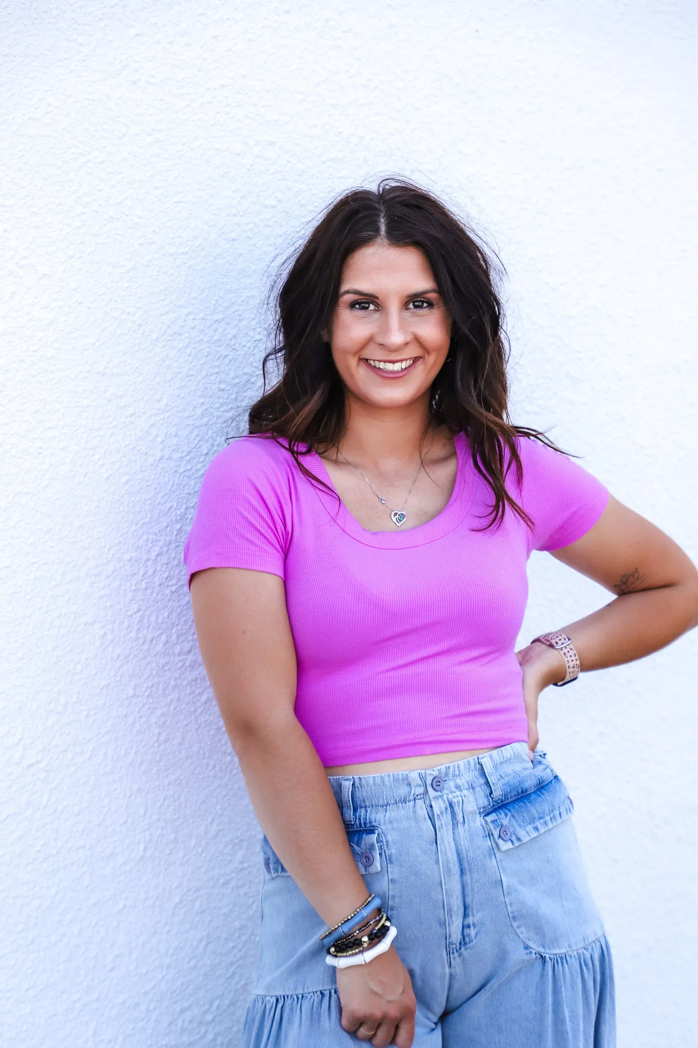 Seize the Day Scooped Neck Cropped Purple Top