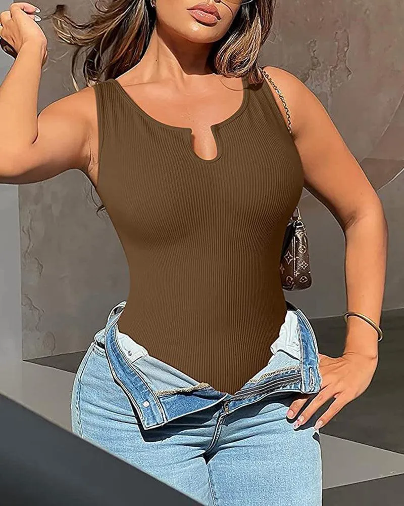 Sexy Ribbed Sleeveless Tank Bodysuit