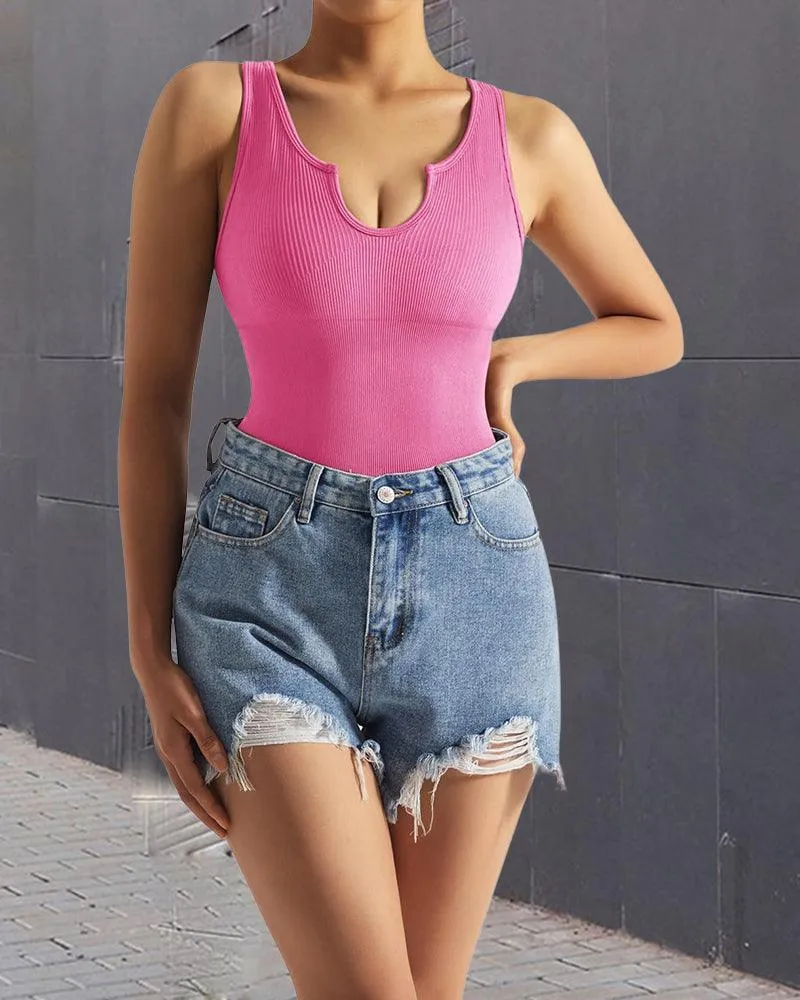 Sexy Ribbed Sleeveless Tank Bodysuit