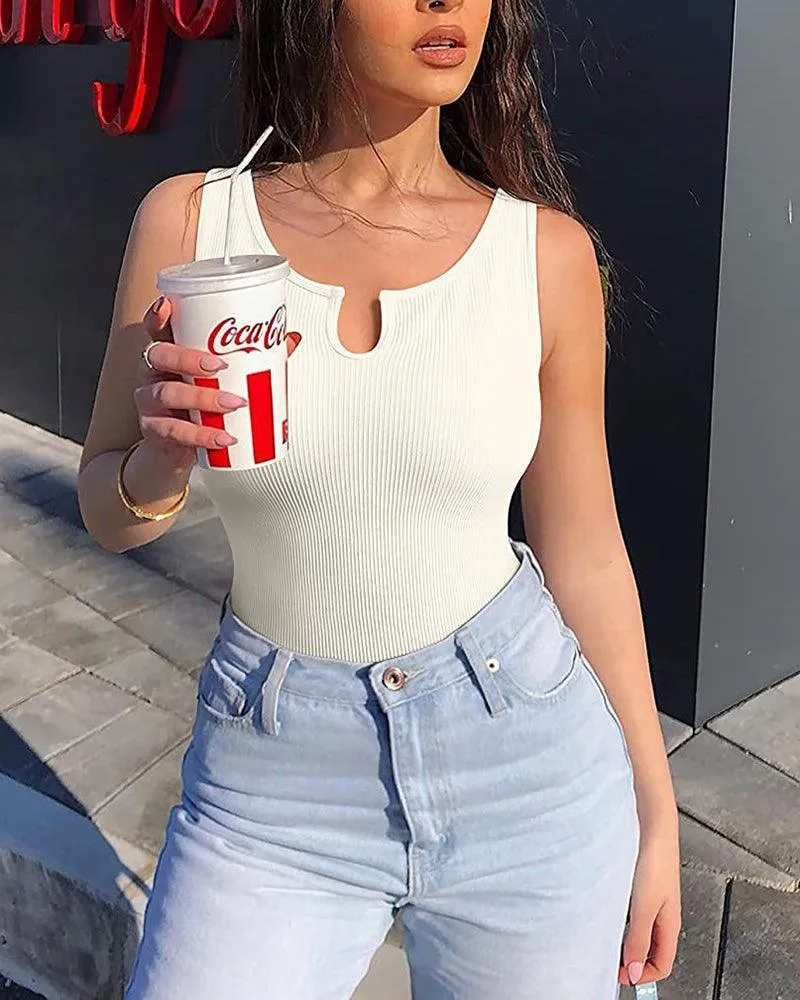 Sexy Ribbed Sleeveless Tank Bodysuit