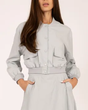 Side Pocket Cropped Bomber Jacket - Light Blue