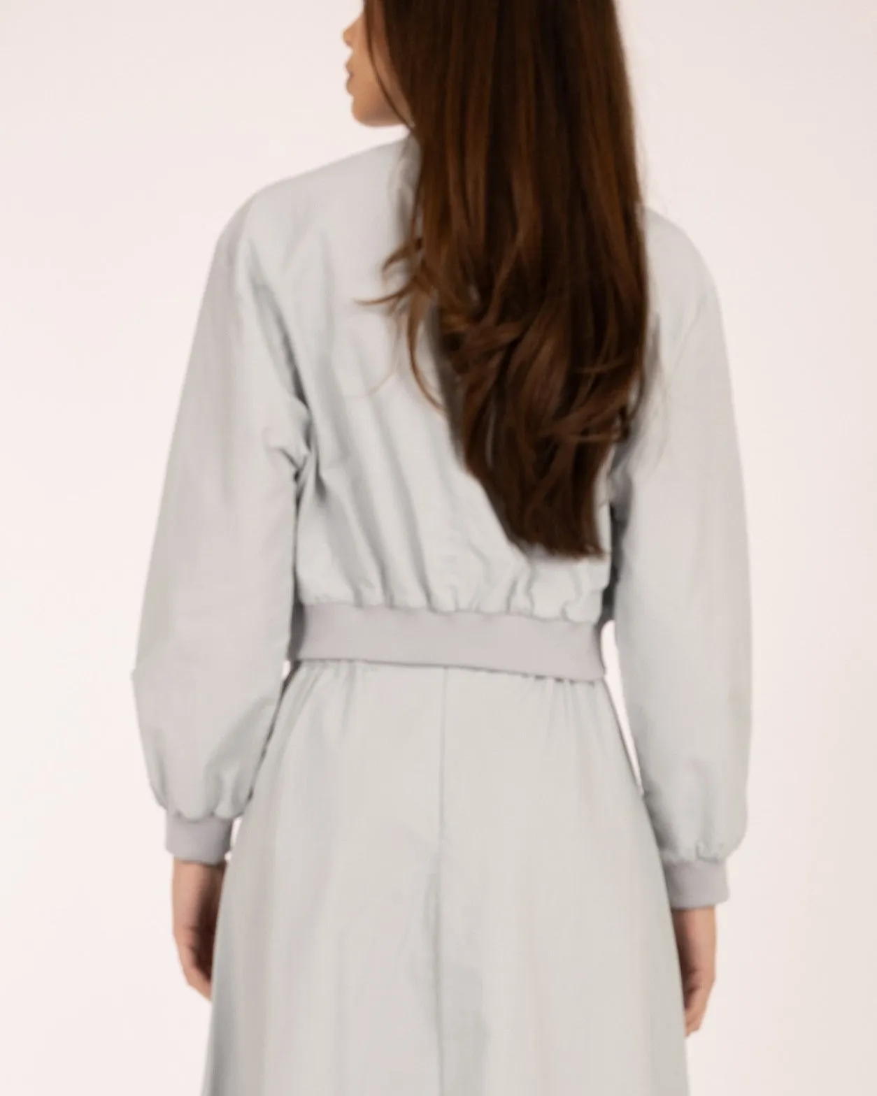 Side Pocket Cropped Bomber Jacket - Light Blue