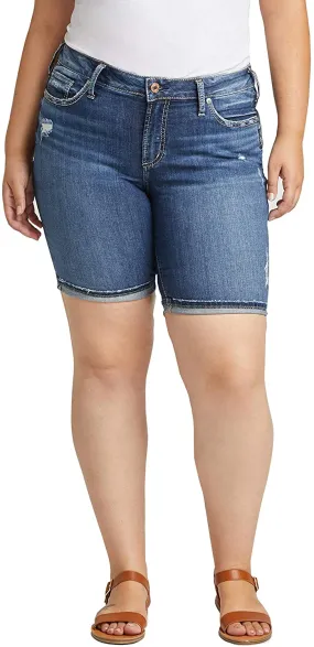 Silver Jeans Women's Plus Size Suki Curvy Fit Mid Rise Bermuda Shorts
