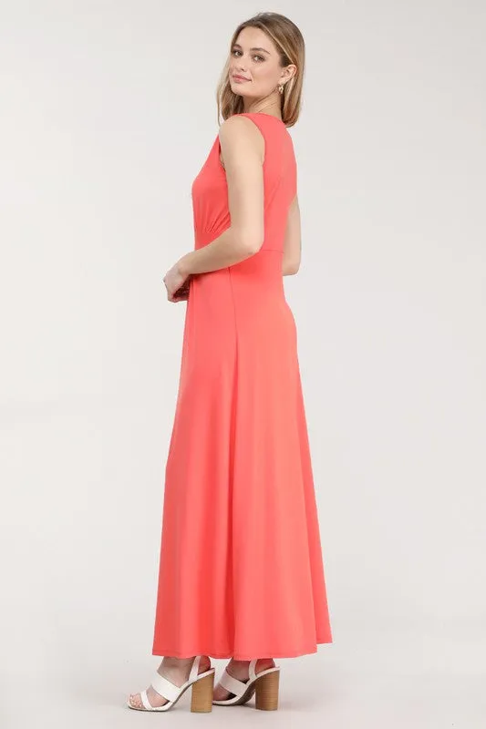 Sleeveless Surplice Maxi Dress - Coral