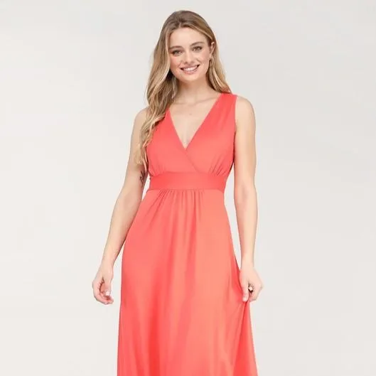 Sleeveless Surplice Maxi Dress - Coral