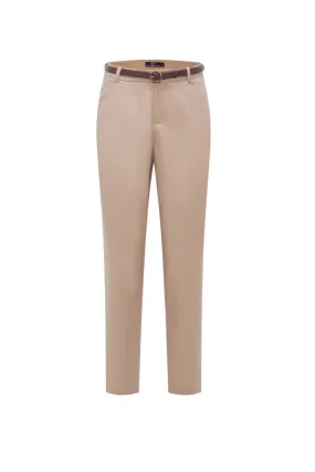 Stretchable Double Weave Skinny Cropped Pants with Belt