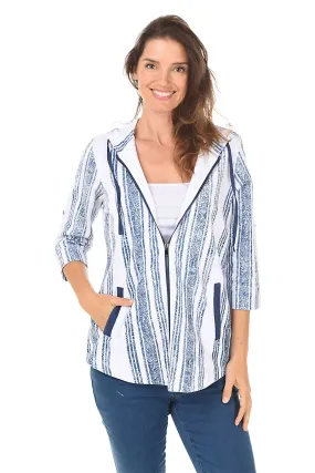 Striped Roll Sleeve Zip Hoodie
