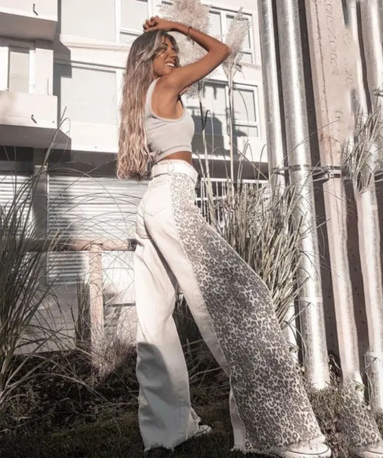 stylish print stitching jeans