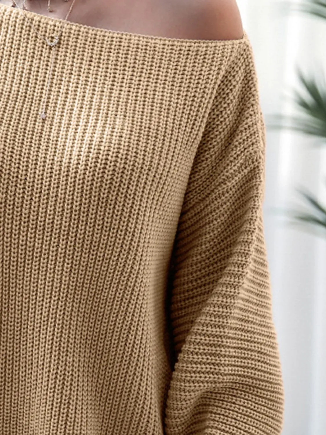 Stylish Rib-Knit Mini  Off Shoulder Sweater Dress