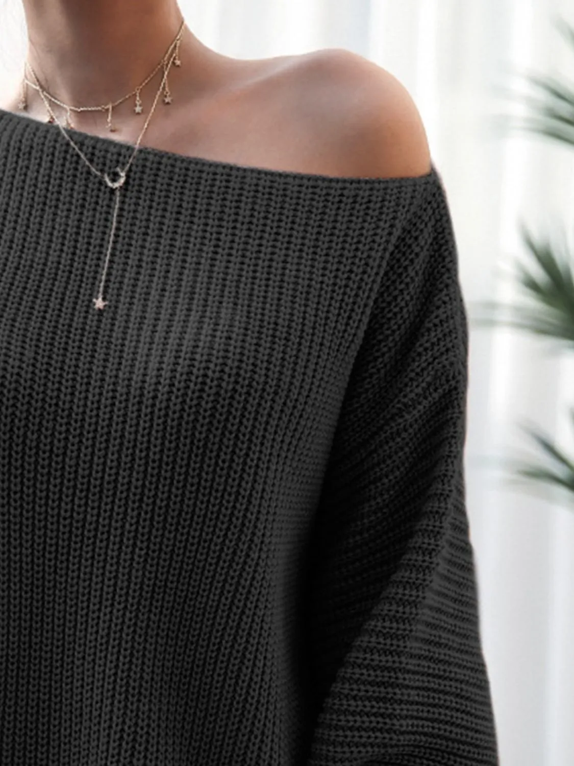 Stylish Rib-Knit Mini  Off Shoulder Sweater Dress