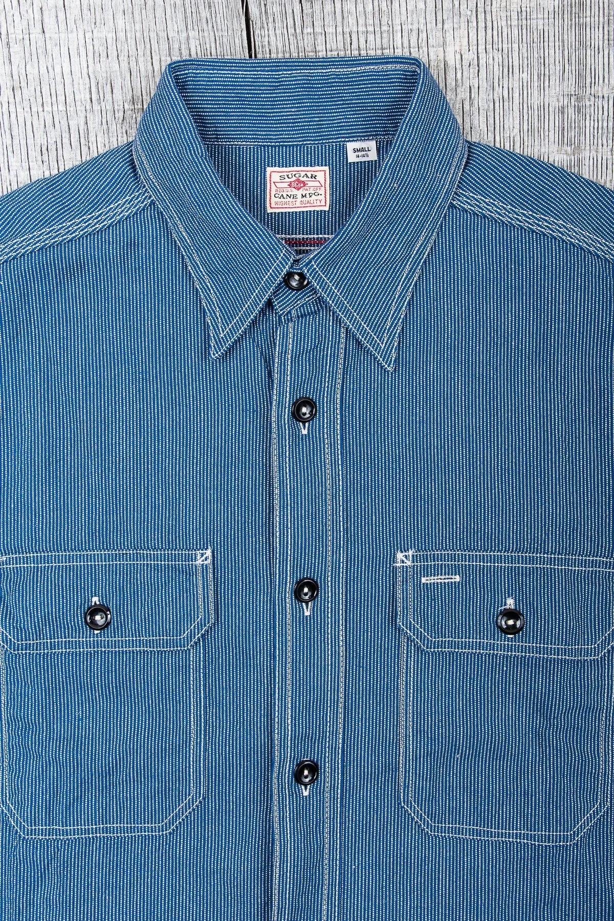 Sugar Cane & Co. Blue Striped Work Shirt SC25511