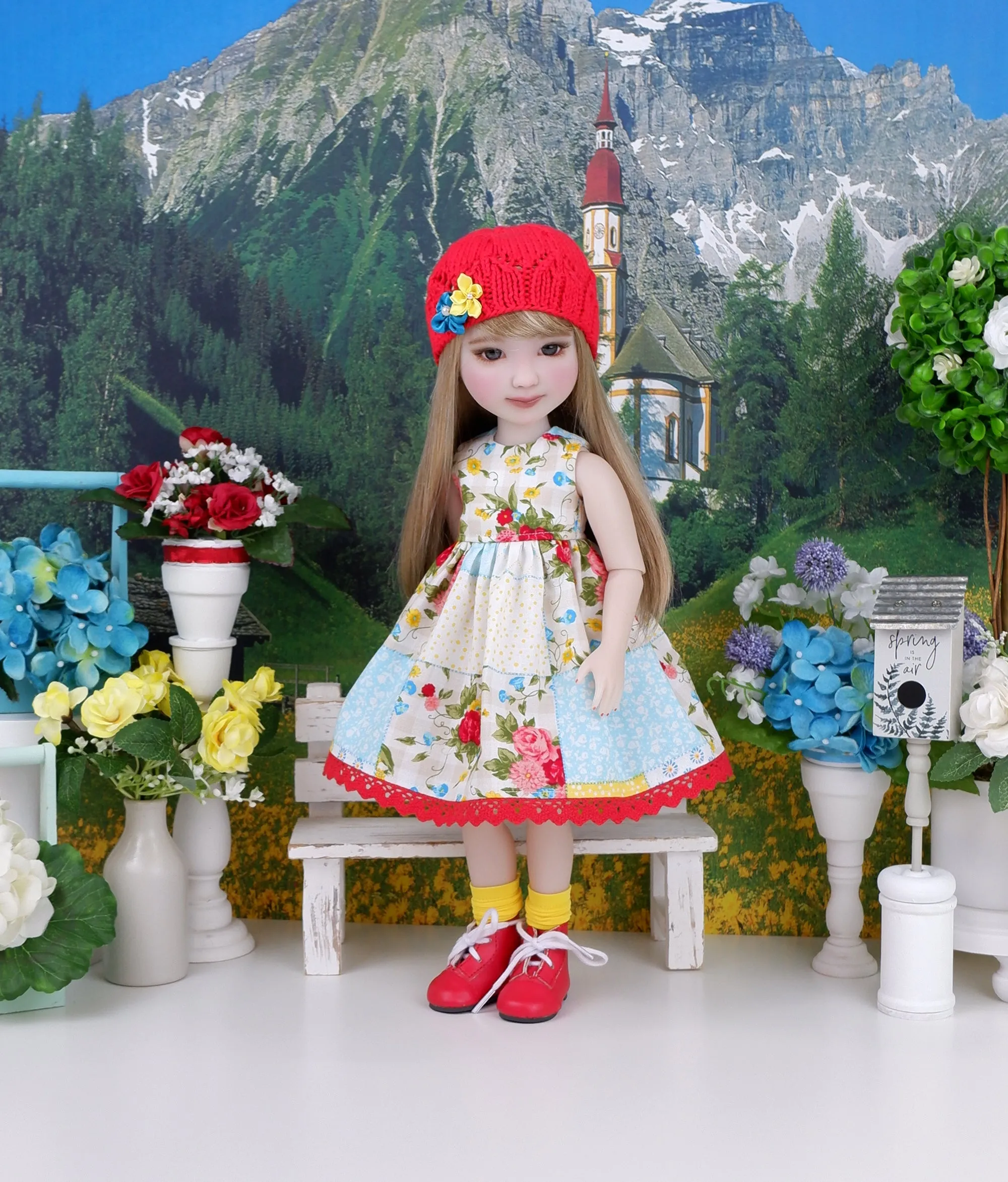 Summer Patchwork - dress and sweater set with boots for Ruby Red Fashion Friends doll