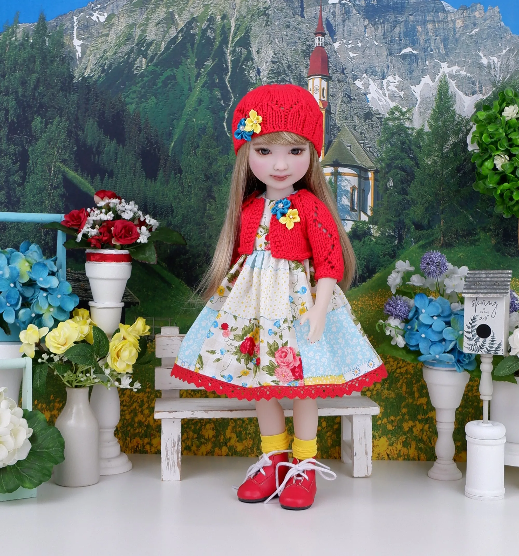 Summer Patchwork - dress and sweater set with boots for Ruby Red Fashion Friends doll