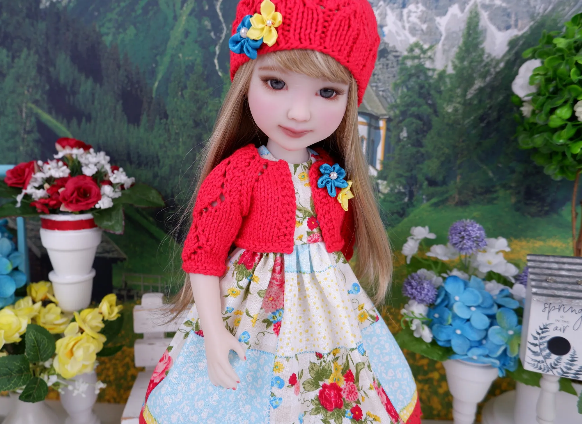 Summer Patchwork - dress and sweater set with boots for Ruby Red Fashion Friends doll