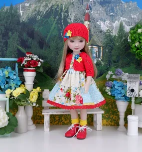 Summer Patchwork - dress and sweater set with boots for Ruby Red Fashion Friends doll