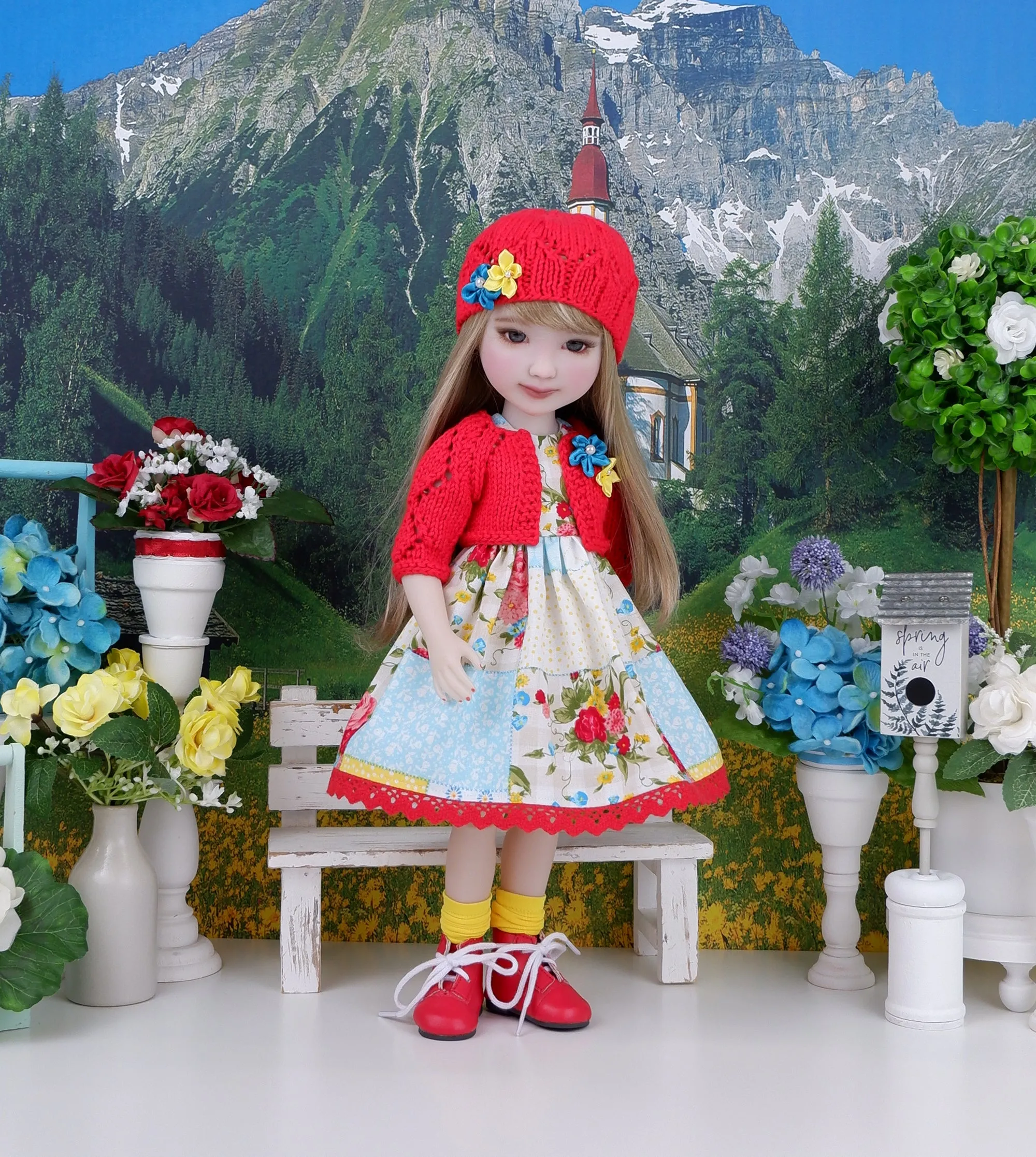 Summer Patchwork - dress and sweater set with boots for Ruby Red Fashion Friends doll