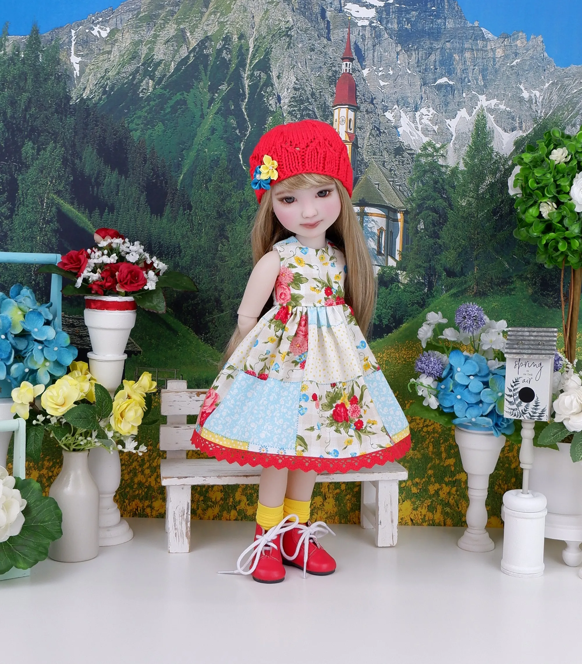 Summer Patchwork - dress and sweater set with boots for Ruby Red Fashion Friends doll
