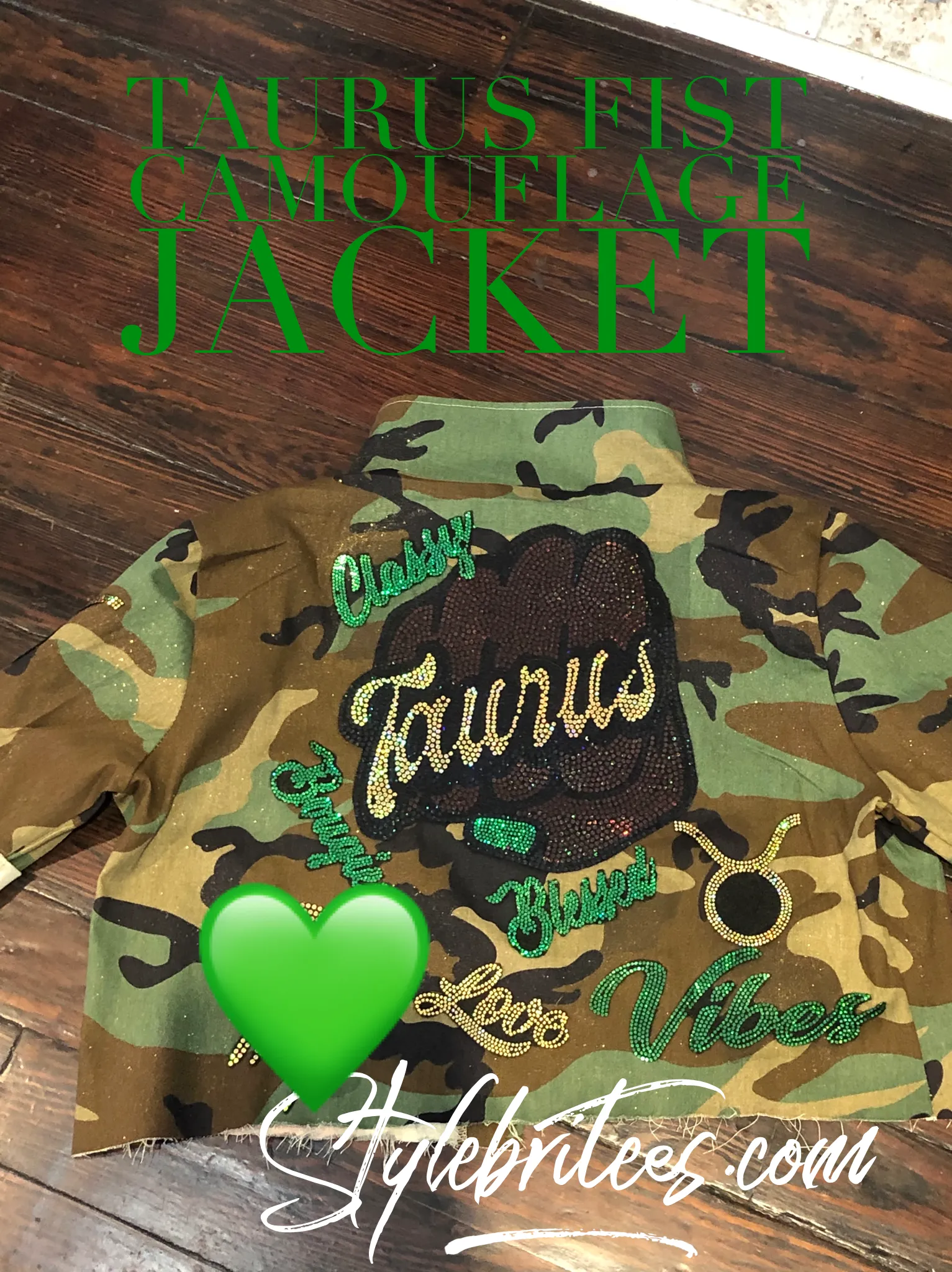 TAURUS FIST CROPPED CAMOUFLAGE BLING Patchwork JACKET