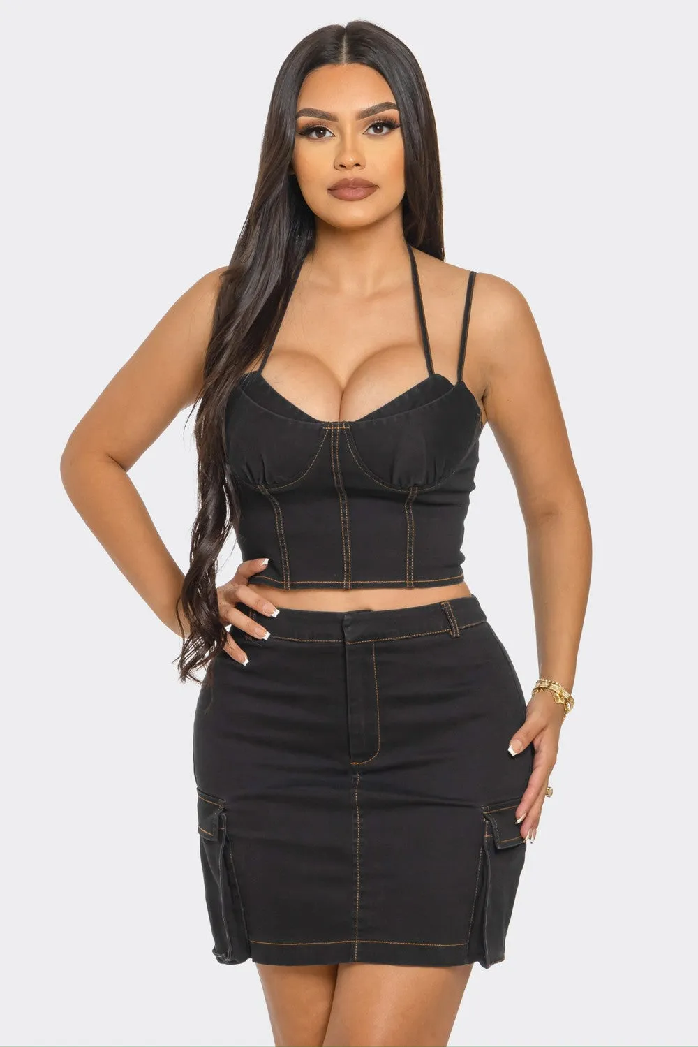 Three Piece Cropped Jacket Skirt Set