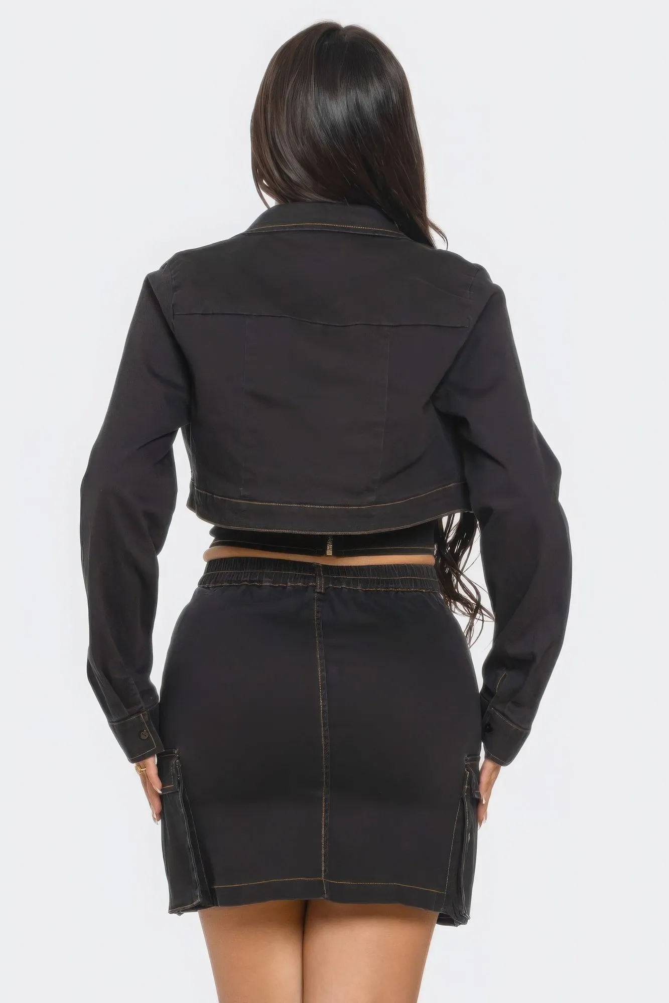 Three Piece Cropped Jacket Skirt Set