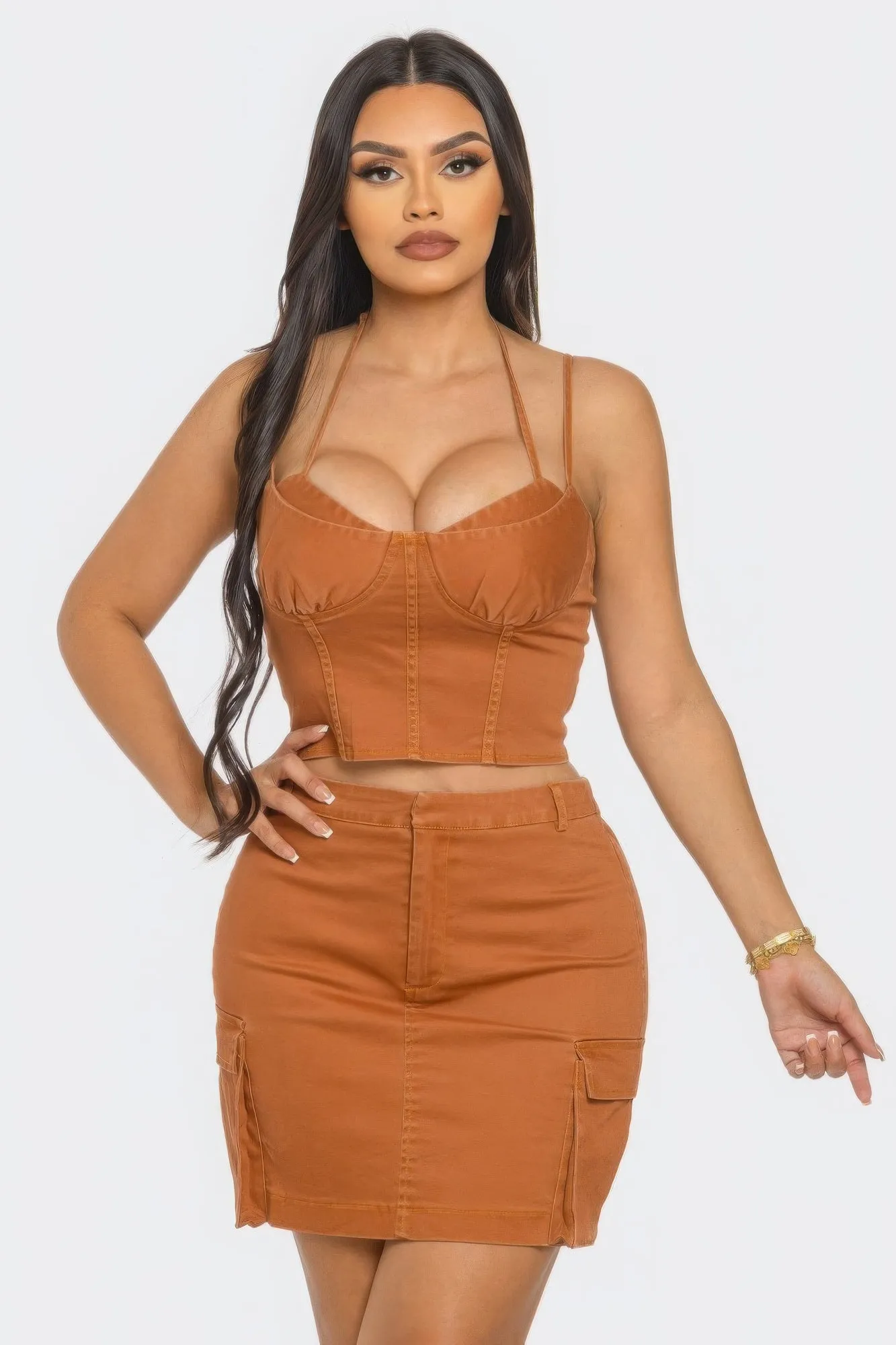 Three Piece Cropped Jacket Skirt Set