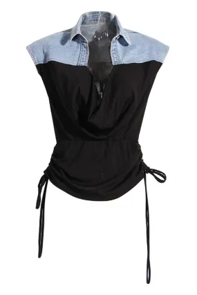 TJ0203 Denim Two Tone Sleeveless Shirt