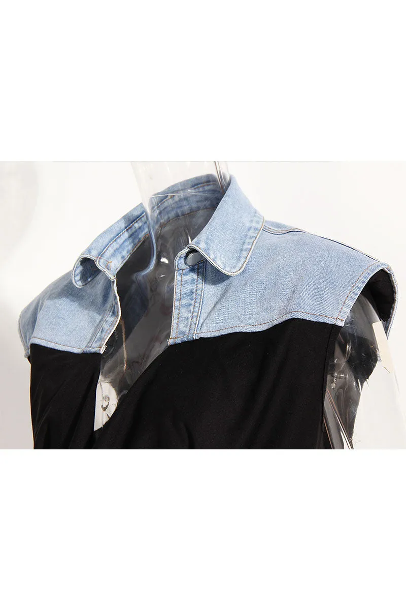 TJ0203 Denim Two Tone Sleeveless Shirt