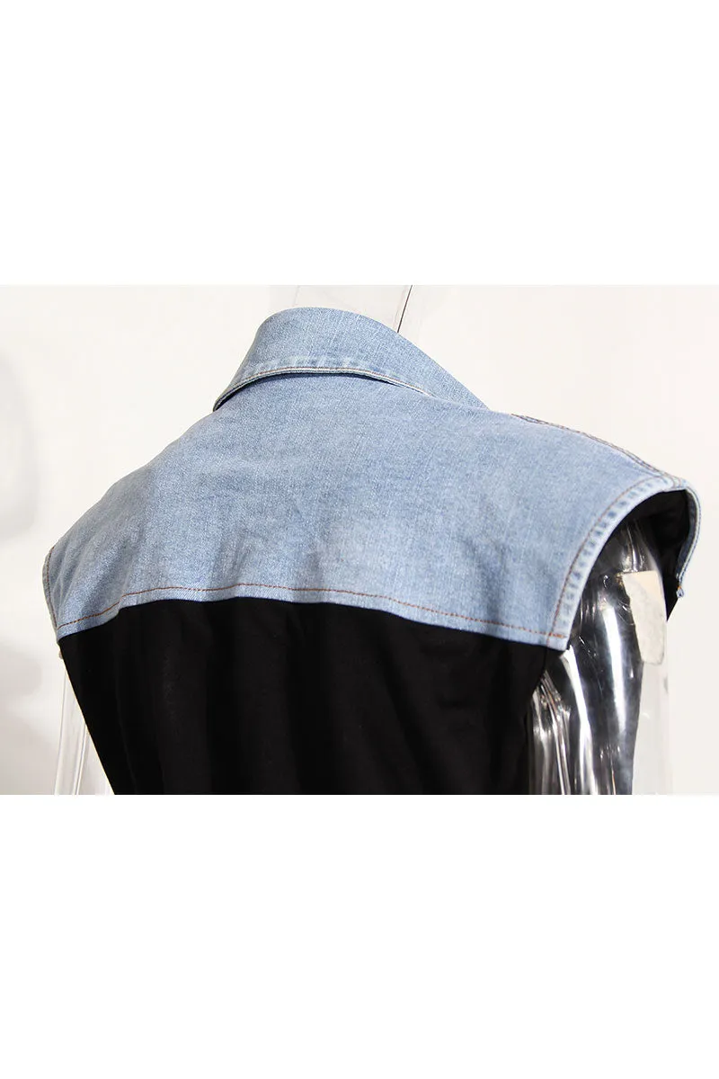 TJ0203 Denim Two Tone Sleeveless Shirt