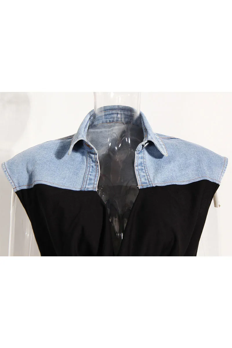 TJ0203 Denim Two Tone Sleeveless Shirt