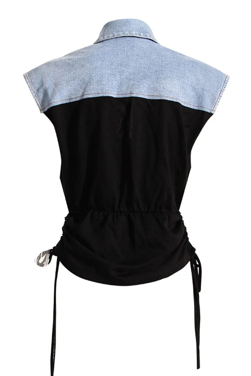 TJ0203 Denim Two Tone Sleeveless Shirt