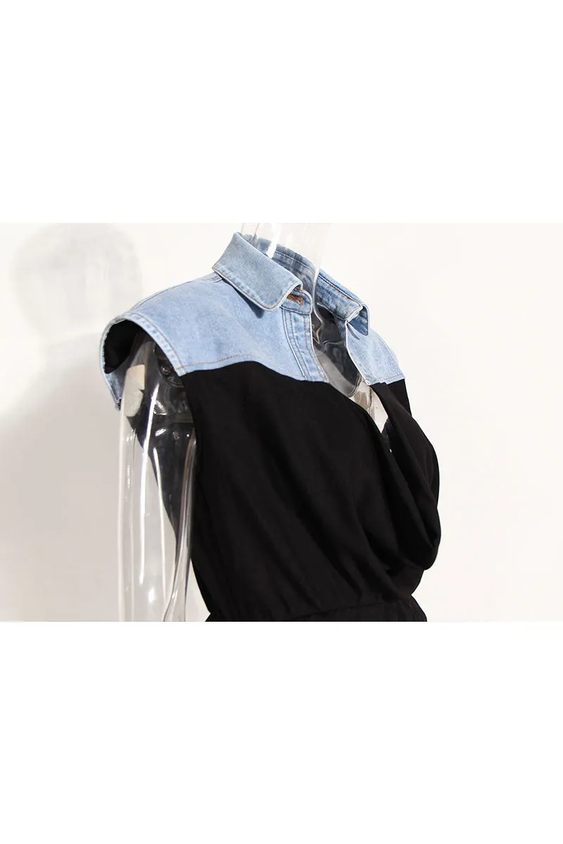 TJ0203 Denim Two Tone Sleeveless Shirt