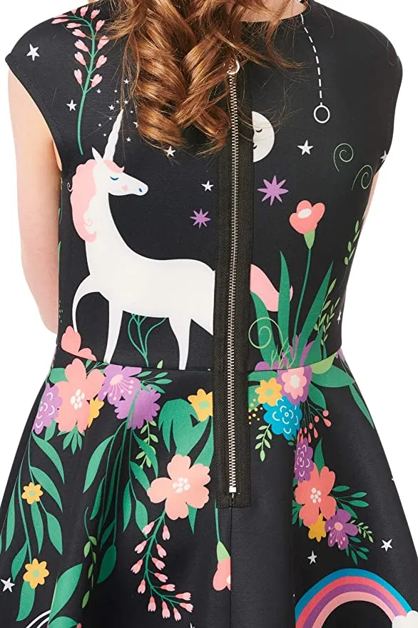 Toddler Girls Unicorn Rainbow Floral Skater Dress