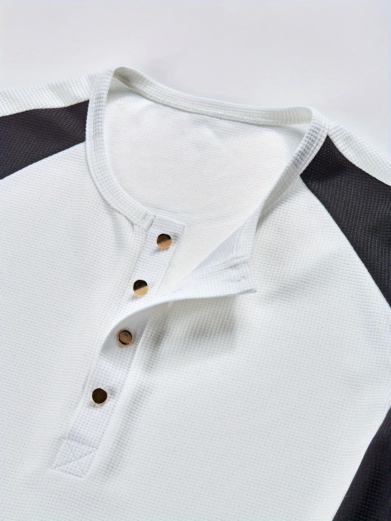 TruiMan - Heren Wafelgebreide Lange Mouw Henley Shirt met Contrasterende Panelen