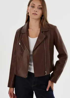 VALERIA LEATHER BIKER JACKET IN BROWN BY LA MARQUE SPRING 25