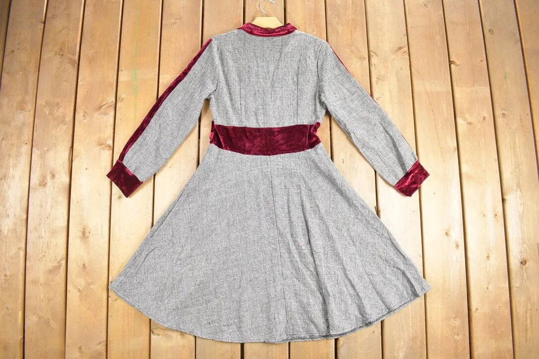 Vintage 1980s Houndstooth Plaid Shirt Dress