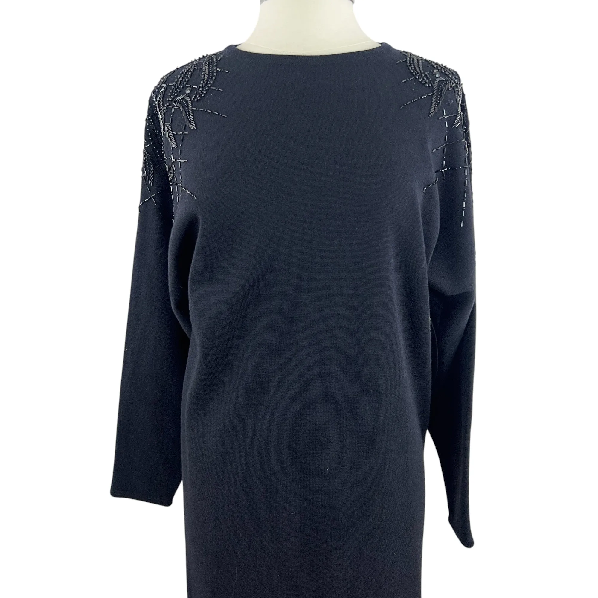 Vintage Black Wool Blend Sequin Sweater Dress Size Medium