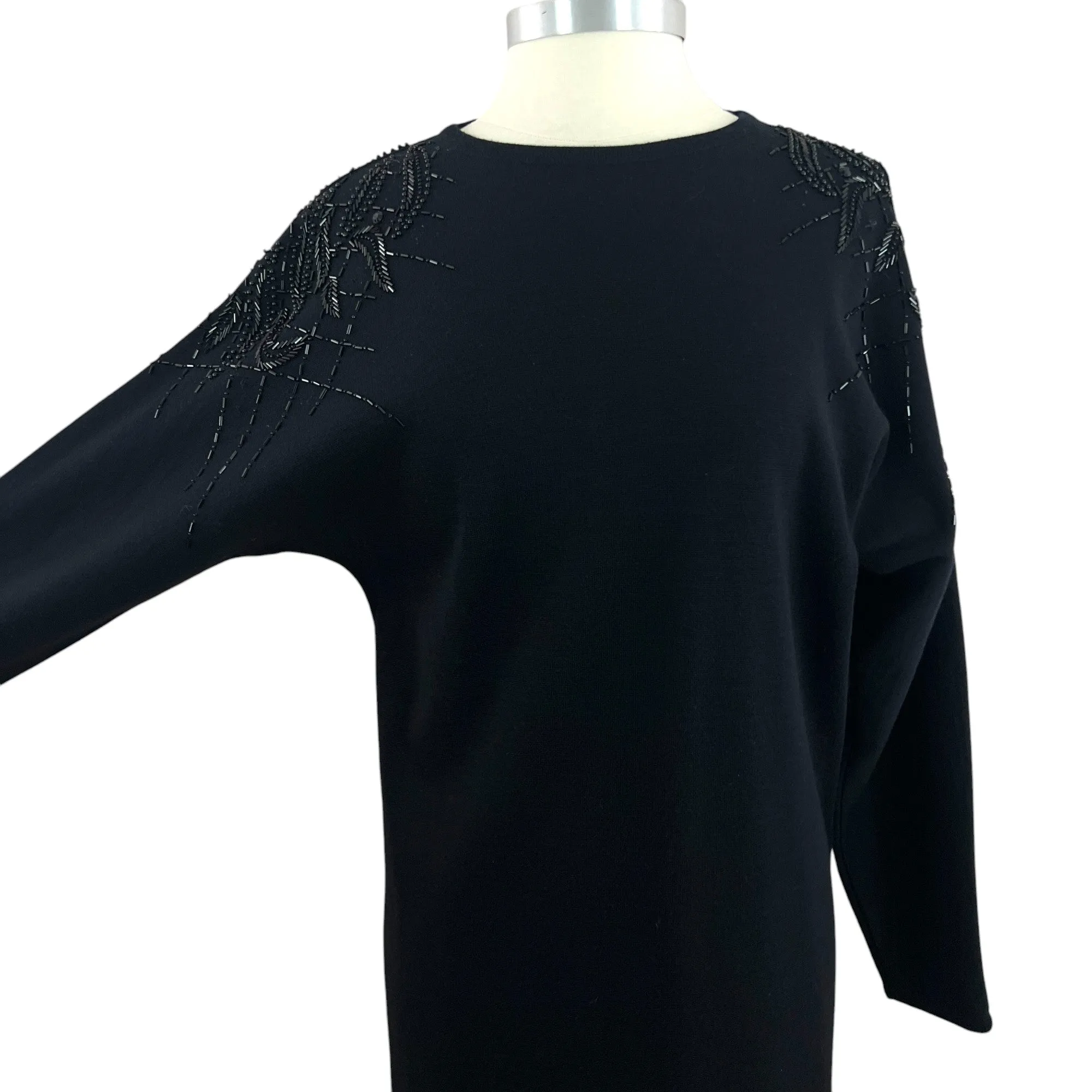 Vintage Black Wool Blend Sequin Sweater Dress Size Medium
