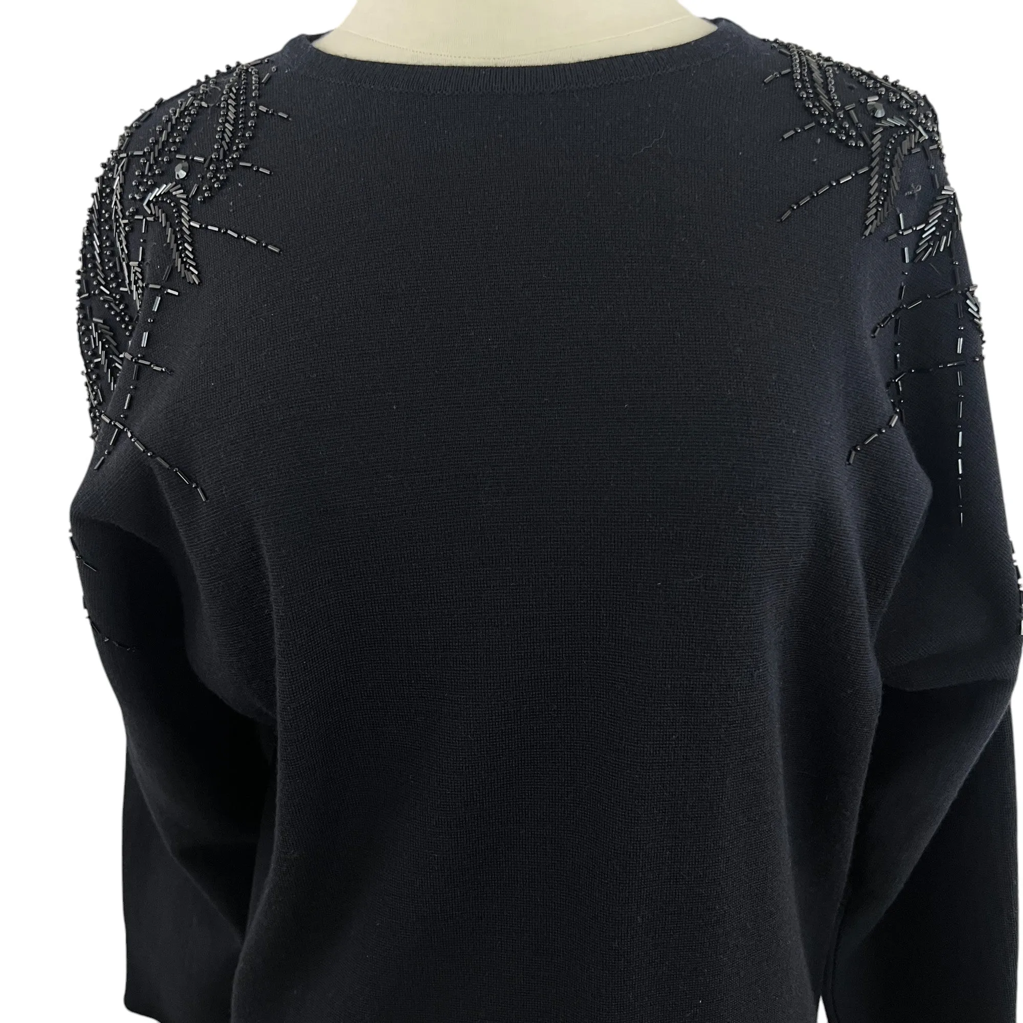 Vintage Black Wool Blend Sequin Sweater Dress Size Medium