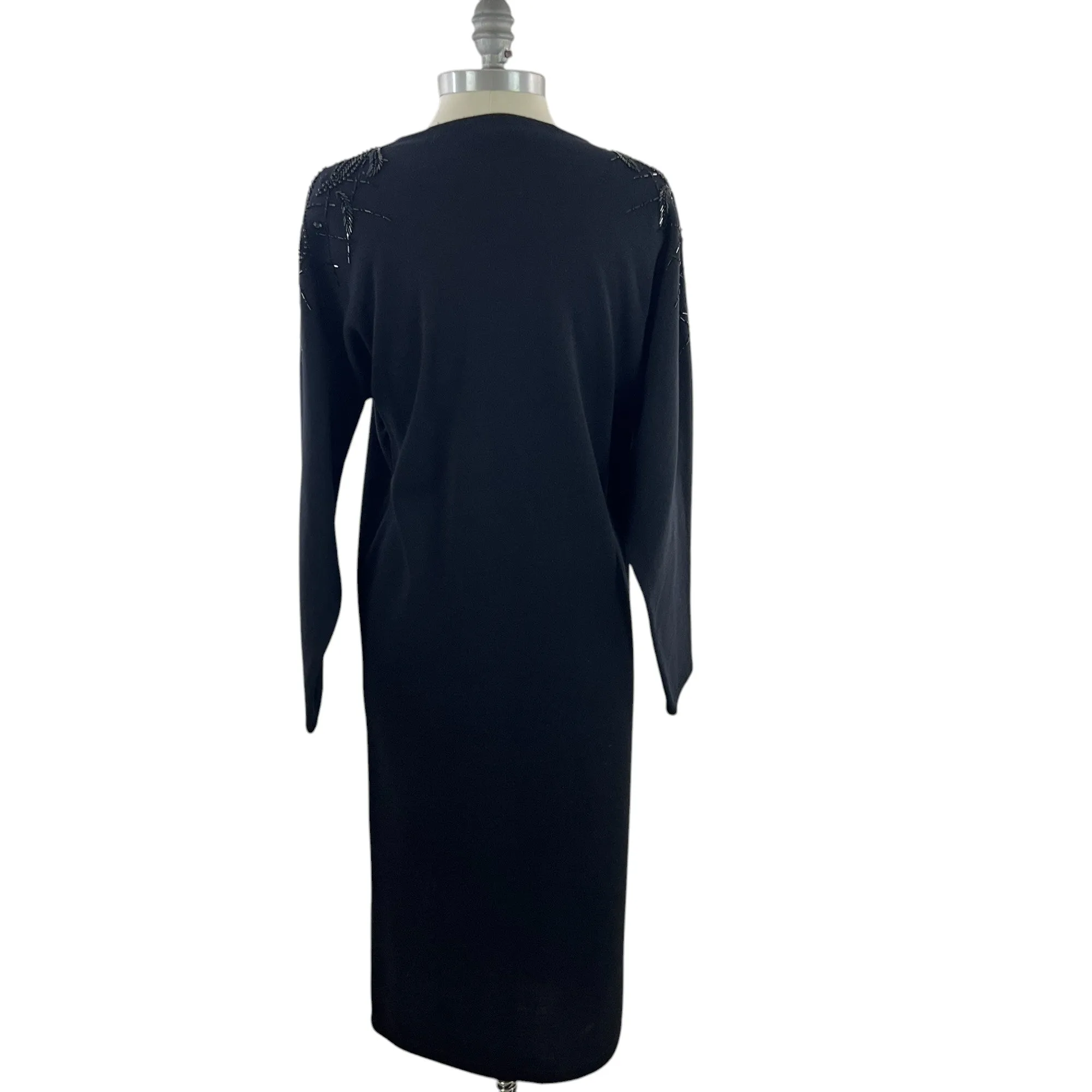 Vintage Black Wool Blend Sequin Sweater Dress Size Medium