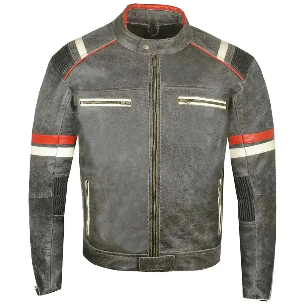 Vintage Cafe Racer Distressed Black Biker Leather Jacket for Men