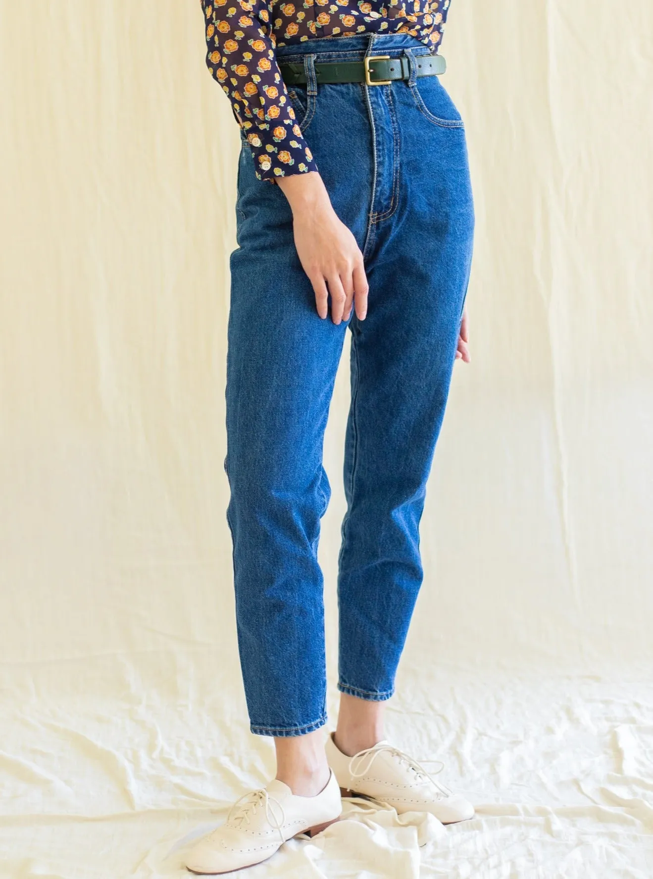 Vintage Denim Dark Blue Slim Crop Jeans