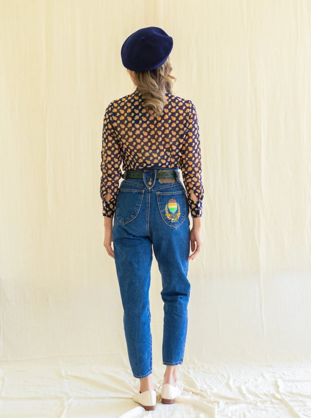Vintage Denim Dark Blue Slim Crop Jeans