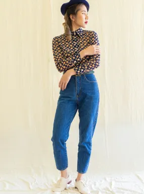 Vintage Denim Dark Blue Slim Crop Jeans